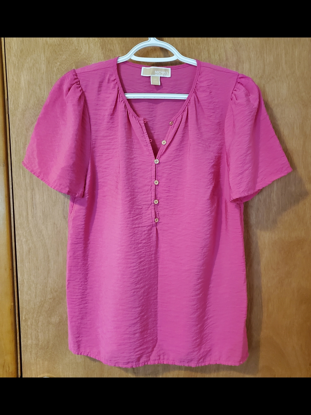 Michael Kors Vibrant Pink Short-Sleeve Henley Top